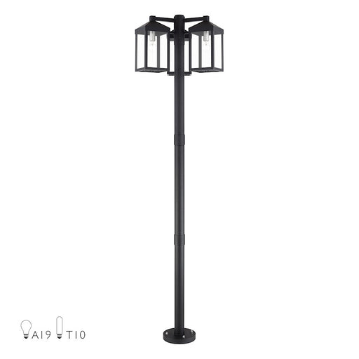 Livex Nyack 3Lt Outdoor 3 Head Post Light, Black/Nickel/Clear Glass - 20597-04
