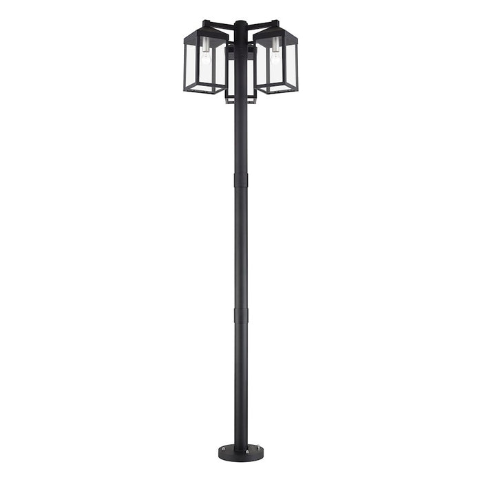 Livex Nyack 3Lt Outdoor 3 Head Post Light, Black/Nickel/Clear Glass