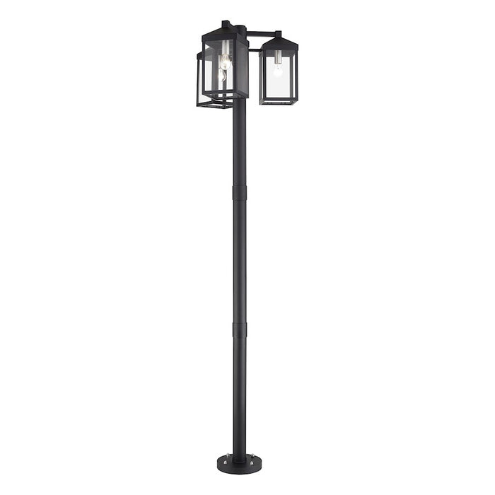 Livex Nyack 3Lt Outdoor 3 Head Post Light, Black/Nickel/Clear Glass