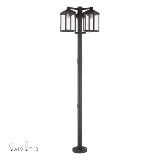 Livex Nyack 3Lt Outdoor 3 Head Post Light, Bronze/Brass/Clear Glass - 20597-07