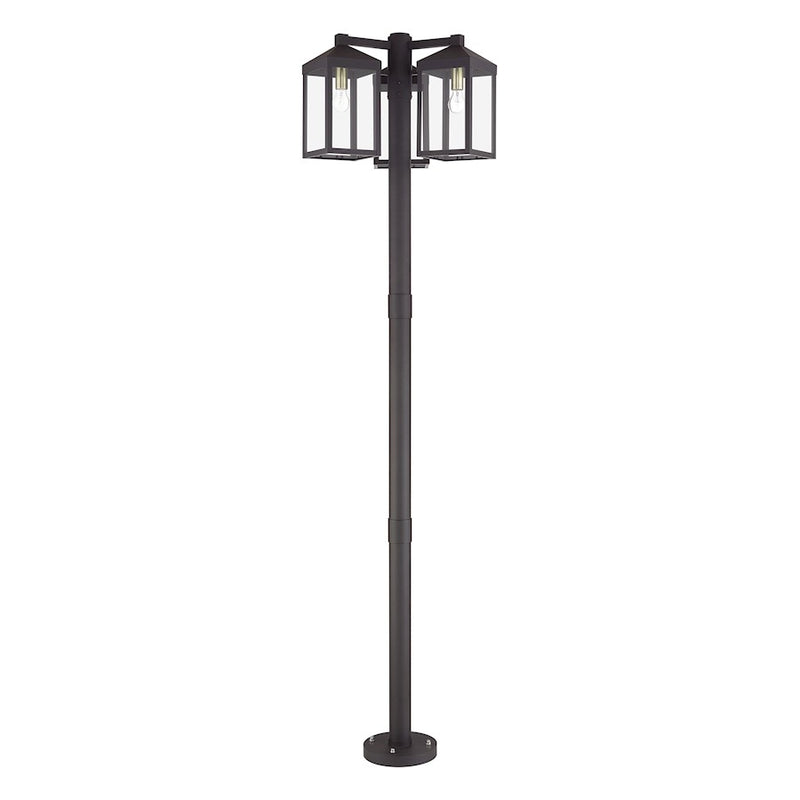 Livex Nyack 3Lt Outdoor 3 Head Post Light, Bronze/Brass/Clear Glass