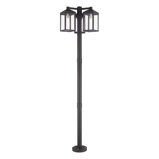 Livex Nyack 3Lt Outdoor 3 Head Post Light, Bronze/Brass/Clear Glass