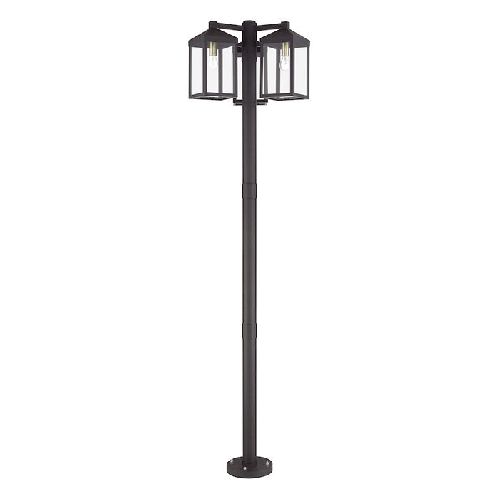 Livex Nyack 3Lt Outdoor 3 Head Post Light, Bronze/Brass/Clear Glass