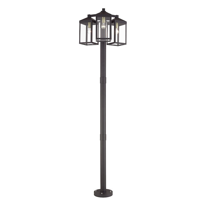 Livex Nyack 3Lt Outdoor 3 Head Post Light, Bronze/Brass/Clear Glass