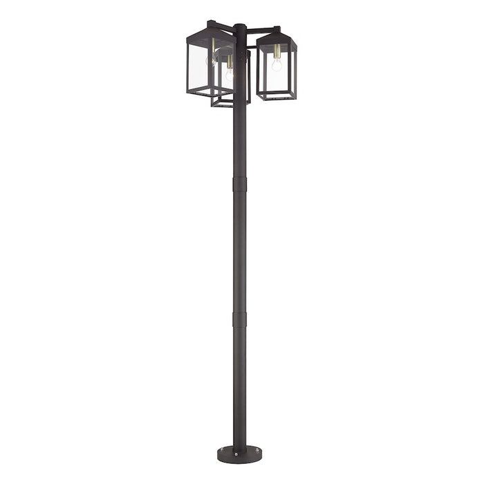 Livex Nyack 3Lt Outdoor 3 Head Post Light, Bronze/Brass/Clear Glass