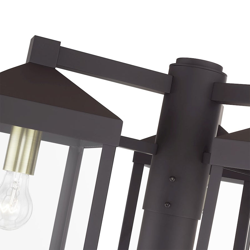 Livex Nyack 3Lt Outdoor 3 Head Post Light, Bronze/Brass/Clear Glass