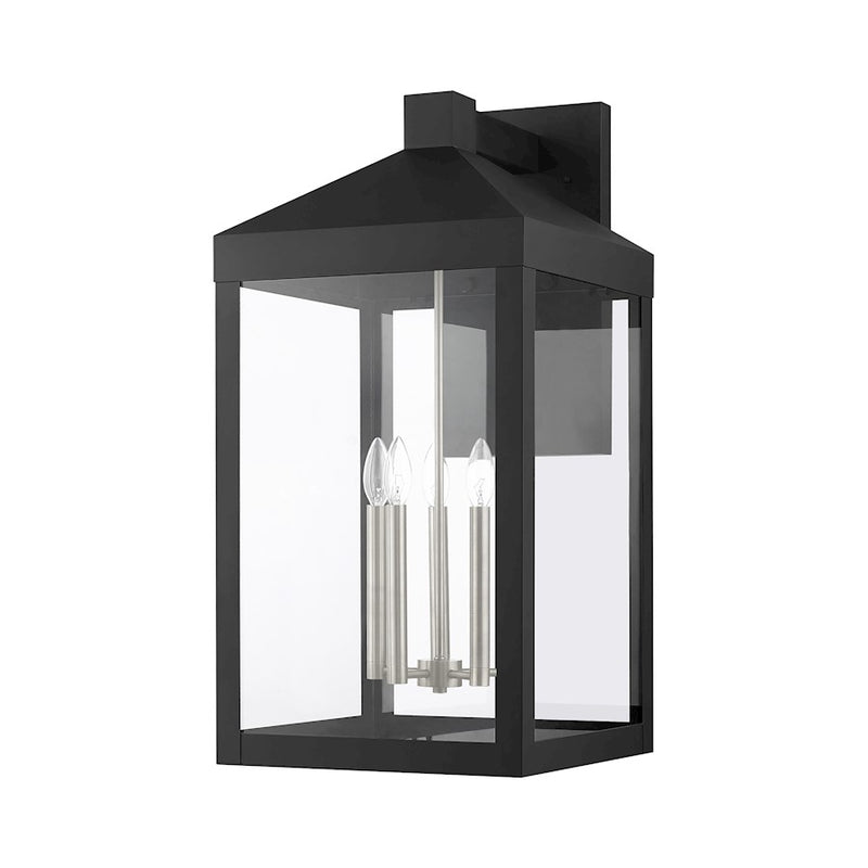 Livex Nyack 5 Light Outdoor Wall Lantern, Black/Nickel Cluster/Clear