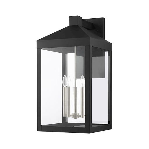 Livex Nyack 5 Light Outdoor Wall Lantern, Black/Nickel Cluster/Clear