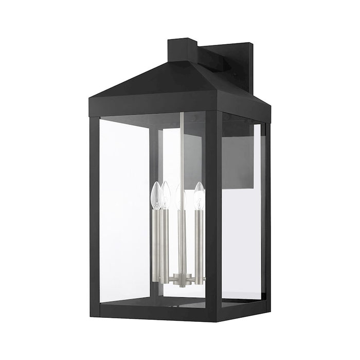 Livex Nyack 5 Light Outdoor Wall Lantern, Black/Nickel Cluster/Clear