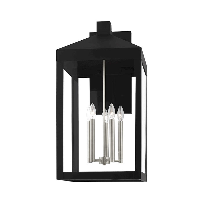 Livex Nyack 5 Light Outdoor Wall Lantern, Black/Nickel Cluster/Clear