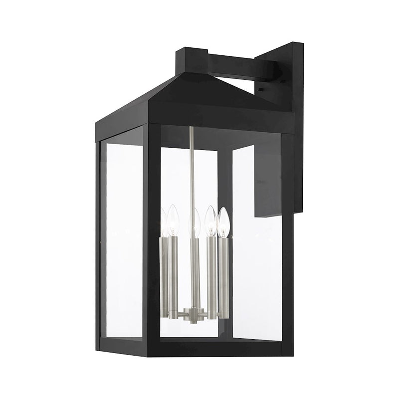 Livex Nyack 5 Light Outdoor Wall Lantern, Black/Nickel Cluster/Clear