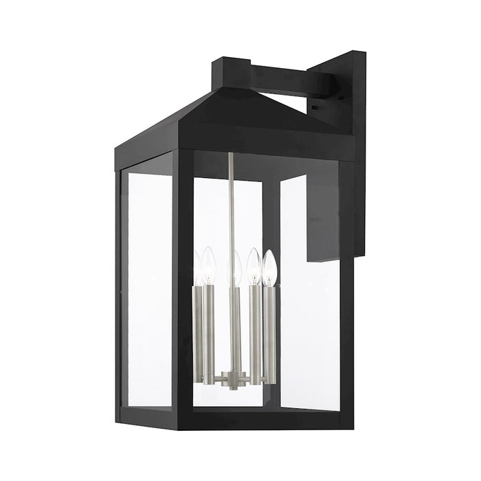 Livex Nyack 5 Light Outdoor Wall Lantern, Black/Nickel Cluster/Clear