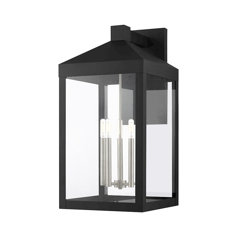Livex Nyack 5 Light Outdoor Wall Lantern, Black/Nickel Cluster/Clear