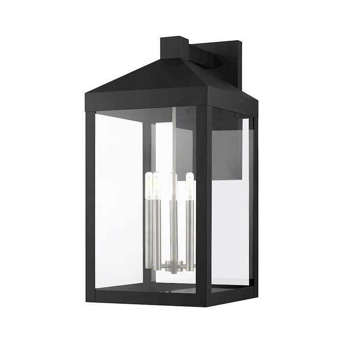 Livex Nyack 5 Light Outdoor Wall Lantern, Black/Nickel Cluster/Clear