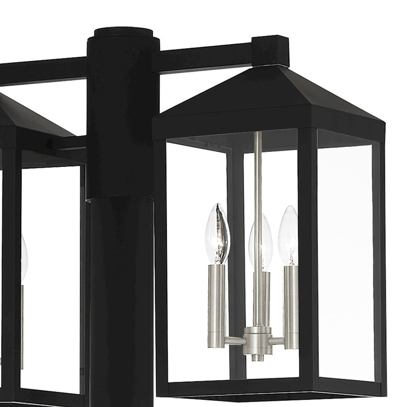 Livex Nyack 6 Light Outdoor Post Light, Black/Nickel Cluster/Clear