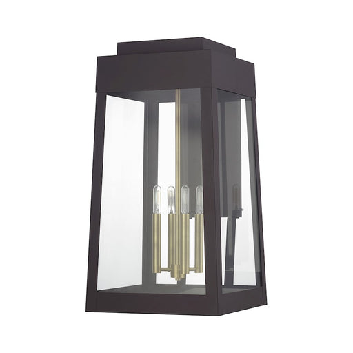 Livex Oslo 4Lt Extra Large Outdoor Wall Lantern, Bronze/Brass/Clear