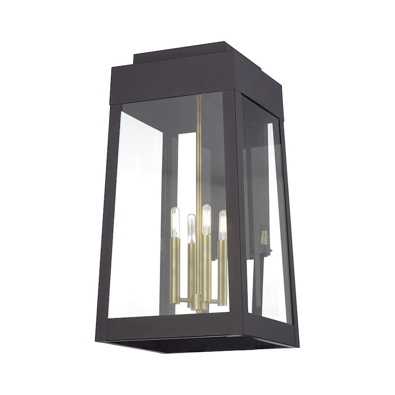 Livex Oslo 4Lt Extra Large Outdoor Wall Lantern, Bronze/Brass/Clear