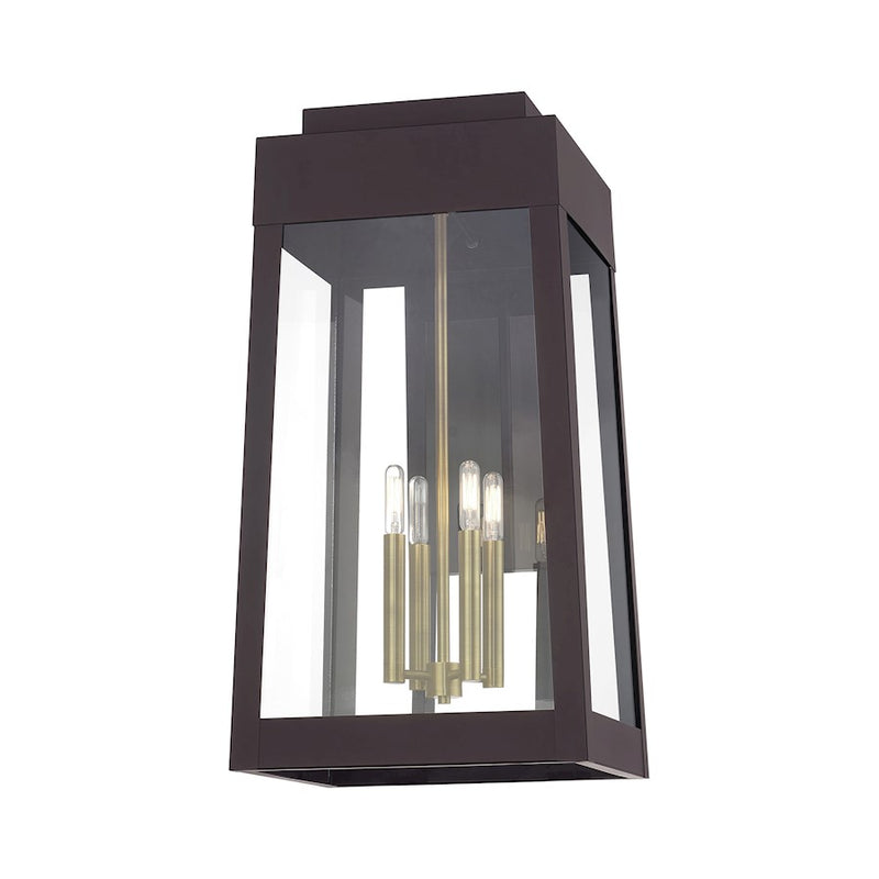 Livex Oslo 4Lt Extra Large Outdoor Wall Lantern, Bronze/Brass/Clear