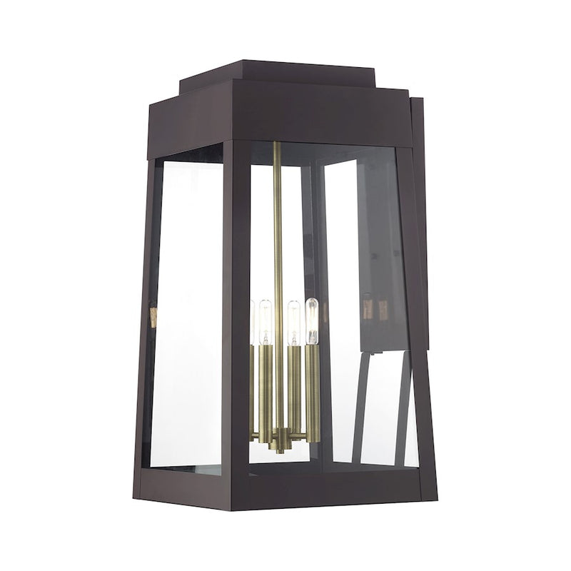 Livex Oslo 4Lt Extra Large Outdoor Wall Lantern, Bronze/Brass/Clear