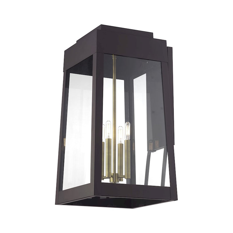 Livex Oslo 4Lt Extra Large Outdoor Wall Lantern, Bronze/Brass/Clear
