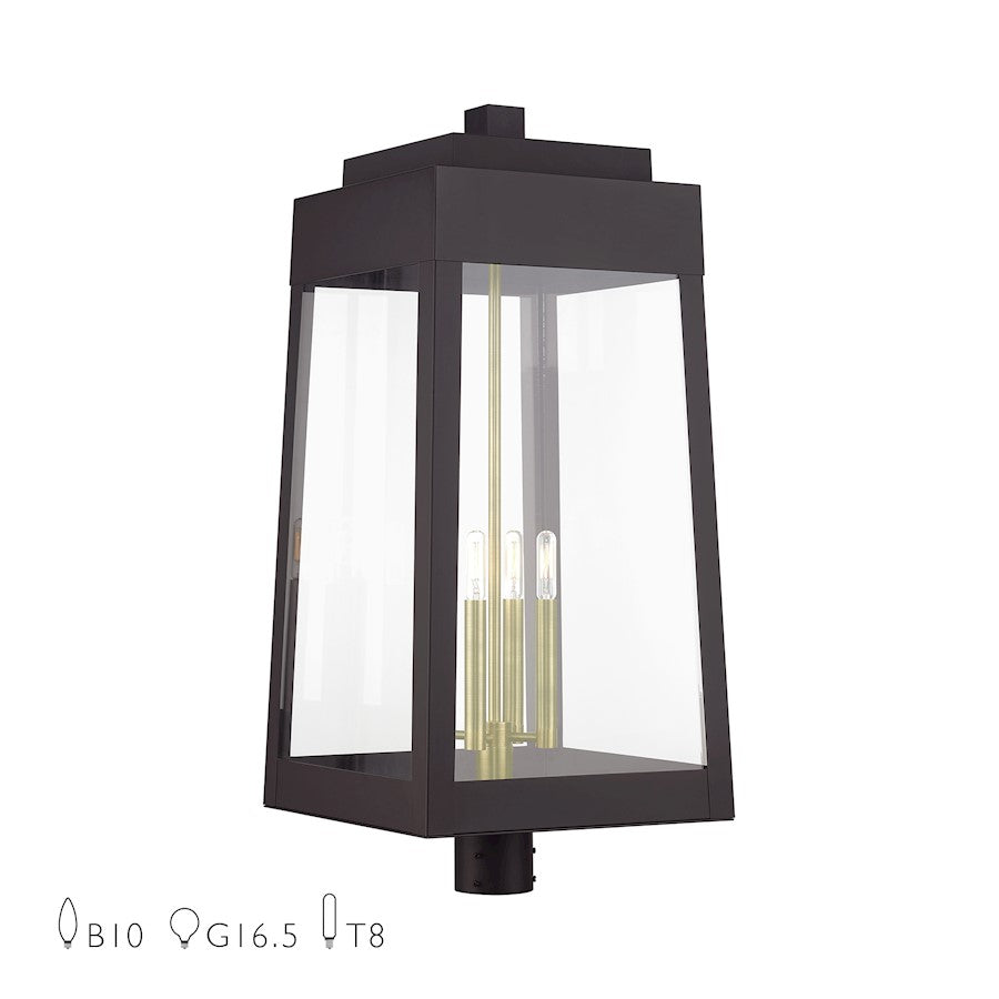 Livex Oslo 4Lt XL Outdoor Post Top Lantern, Bronze/Brass/Clear - 20862-07