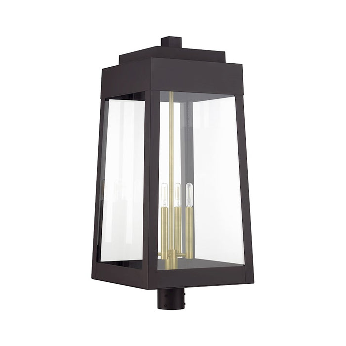 Livex Oslo 4Lt XL Outdoor Post Top Lantern, Bronze/Brass/Clear