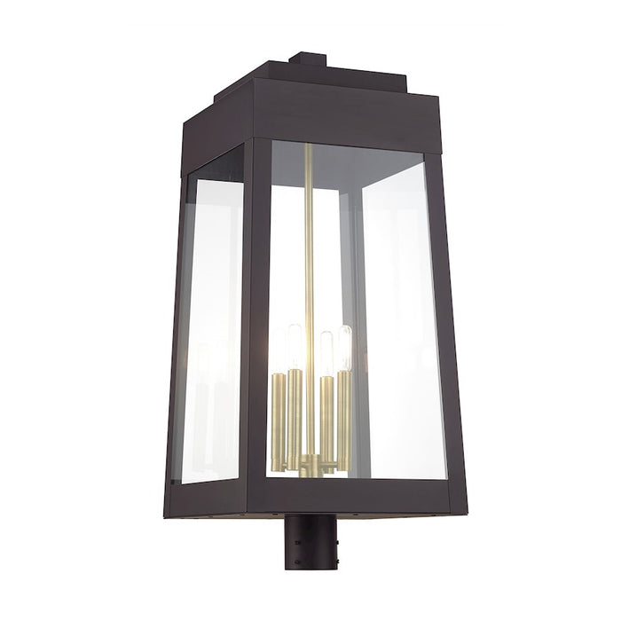 Livex Oslo 4Lt XL Outdoor Post Top Lantern, Bronze/Brass/Clear