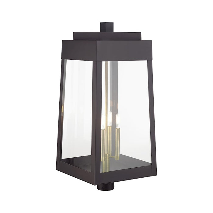 Livex Oslo 4Lt XL Outdoor Post Top Lantern, Bronze/Brass/Clear