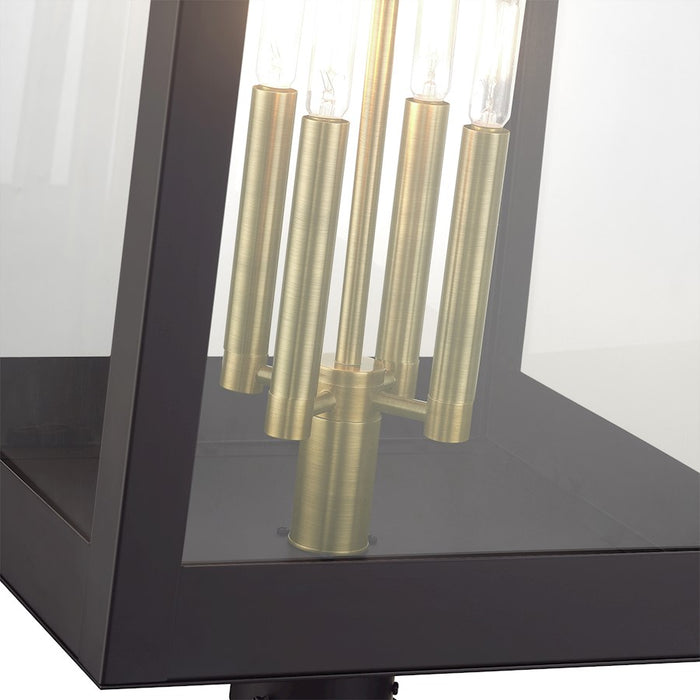 Livex Oslo 4Lt XL Outdoor Post Top Lantern, Bronze/Brass/Clear