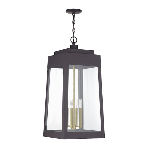 Livex Oslo 4Lt XL Outdoor Pendant Lantern, Bronze/Brass/Clear