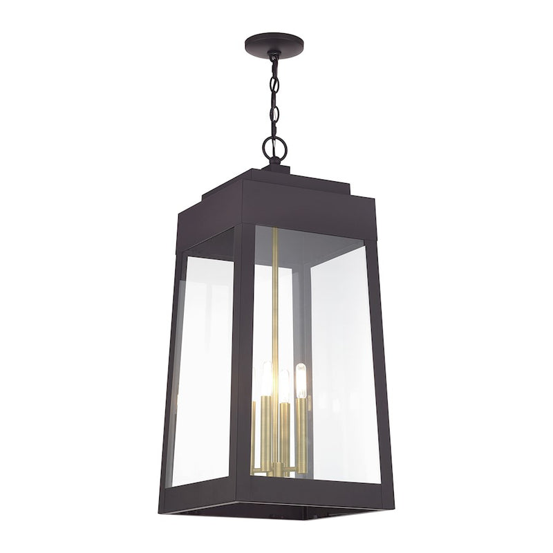 Livex Oslo 4Lt XL Outdoor Pendant Lantern, Bronze/Brass/Clear