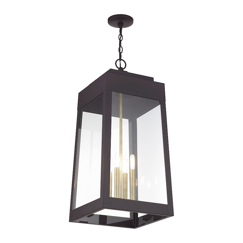 Livex Oslo 4Lt XL Outdoor Pendant Lantern, Bronze/Brass/Clear