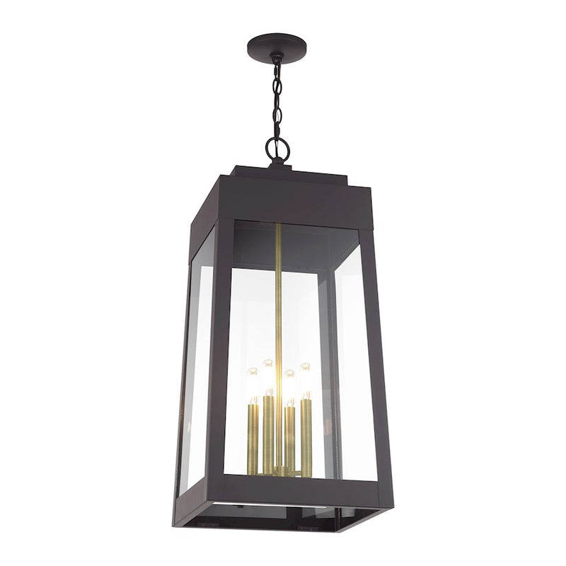 Livex Oslo 4Lt XL Outdoor Pendant Lantern, Bronze/Brass/Clear