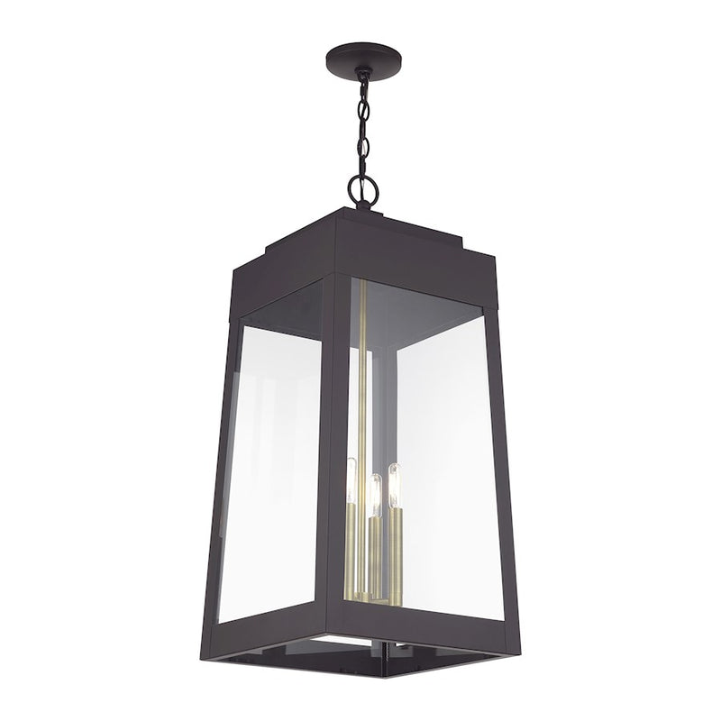 Livex Oslo 4Lt XL Outdoor Pendant Lantern, Bronze/Brass/Clear