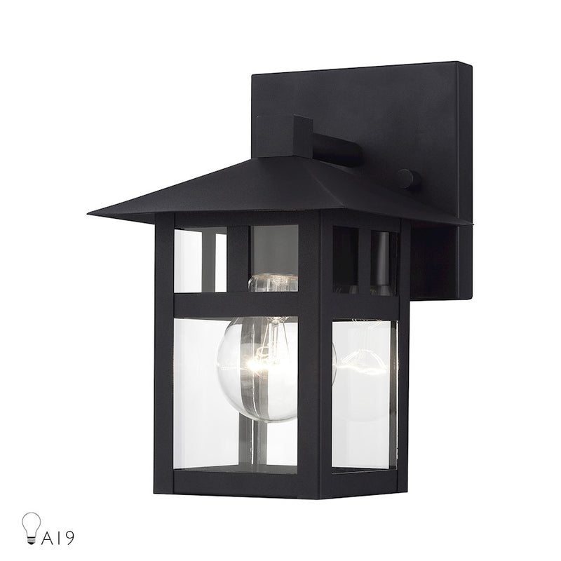 Livex Crestlake 1Lt Small Outdoor Wall Lantern, Black/Clear Glass - 21321-14