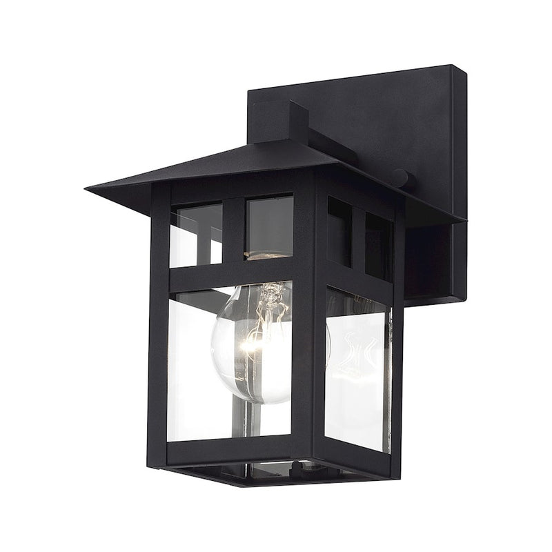 Livex Crestlake 1Lt Small Outdoor Wall Lantern, Black/Clear Glass