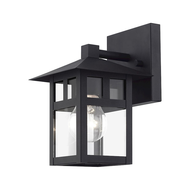 Livex Crestlake 1Lt Small Outdoor Wall Lantern, Black/Clear Glass