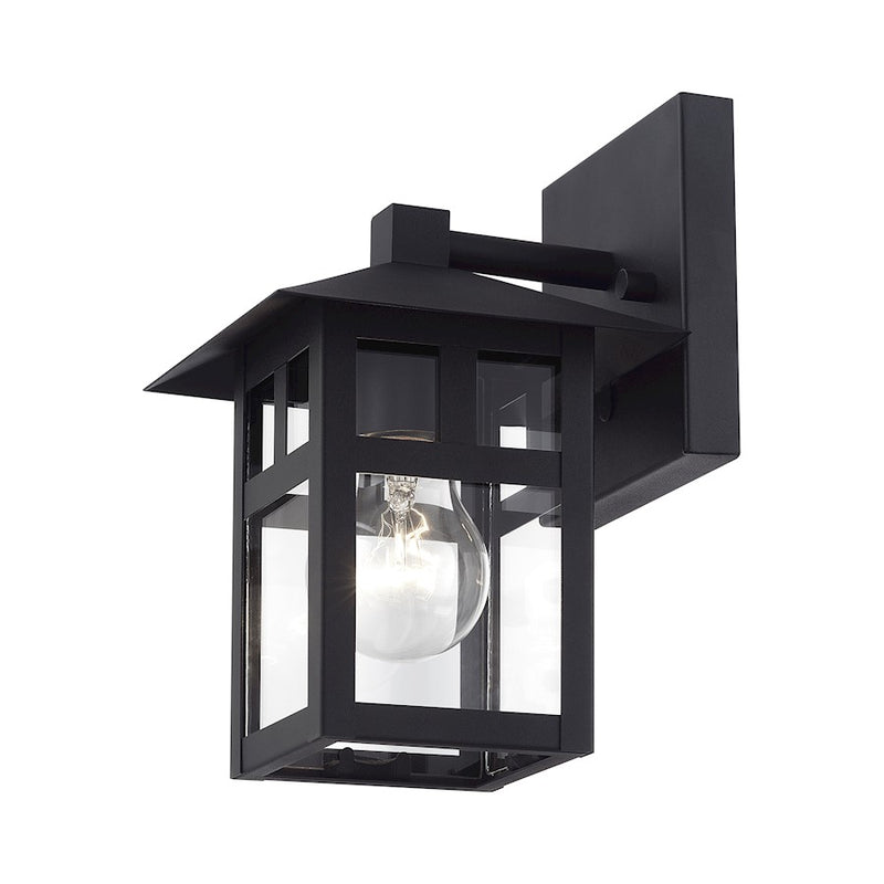 Livex Crestlake 1Lt Small Outdoor Wall Lantern, Black/Clear Glass