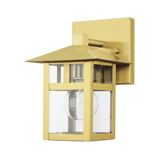 Livex Crestlake 1Lt Small Outdoor Wall Lantern, Gold/Clear Glass