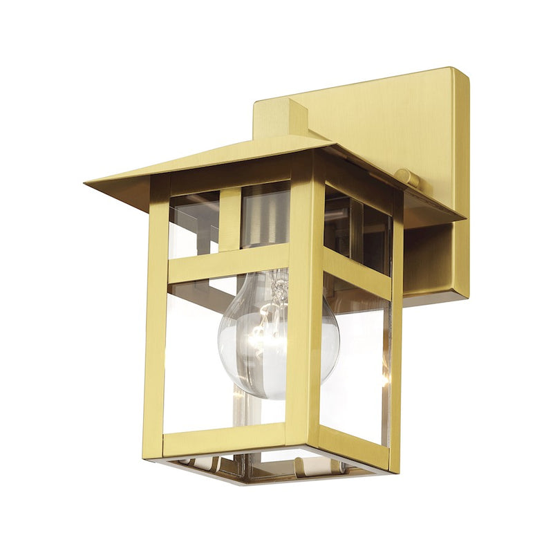 Livex Crestlake 1Lt Small Outdoor Wall Lantern, Gold/Clear Glass
