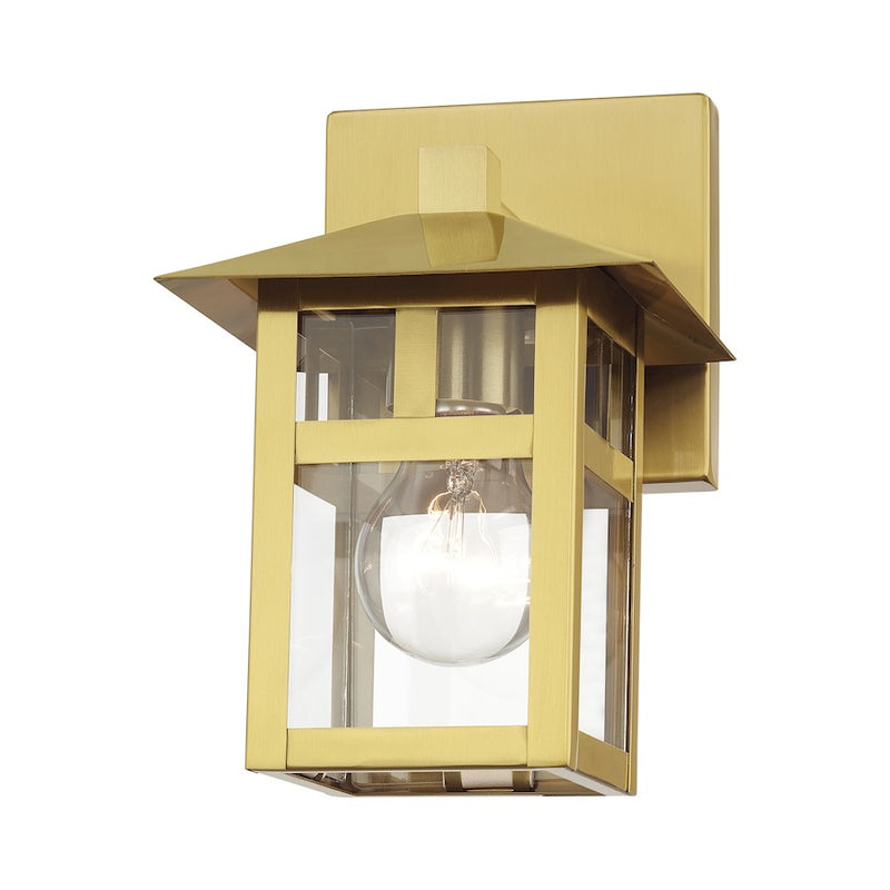 Livex Crestlake 1Lt Small Outdoor Wall Lantern, Gold/Clear Glass