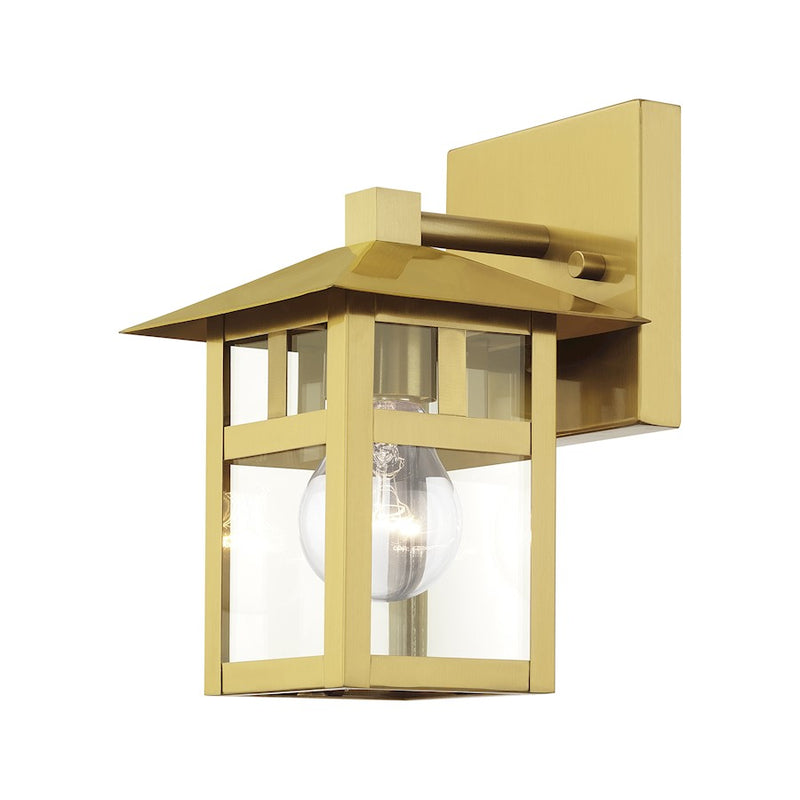 Livex Crestlake 1Lt Small Outdoor Wall Lantern, Gold/Clear Glass