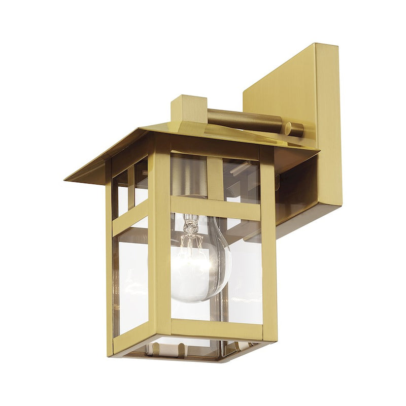 Livex Crestlake 1Lt Small Outdoor Wall Lantern, Gold/Clear Glass
