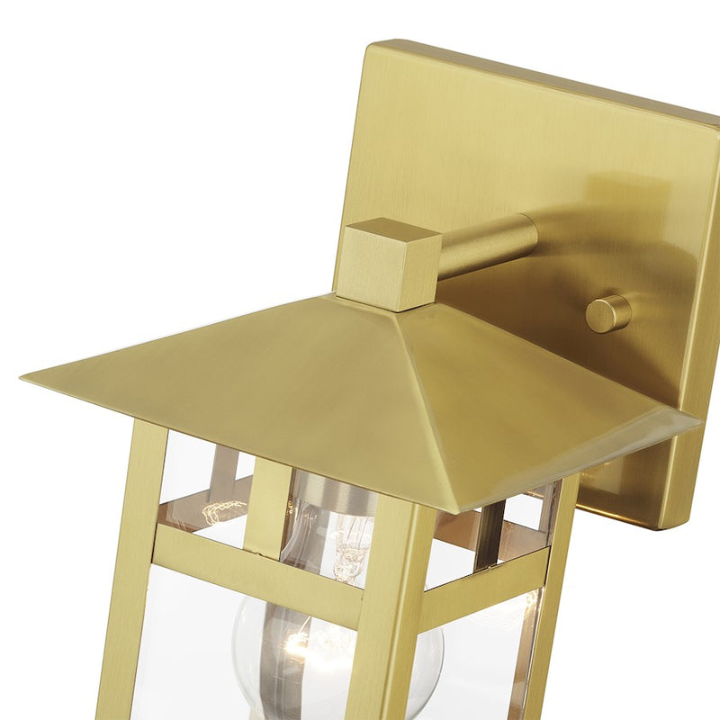 Livex Crestlake 1Lt Small Outdoor Wall Lantern, Gold/Clear Glass