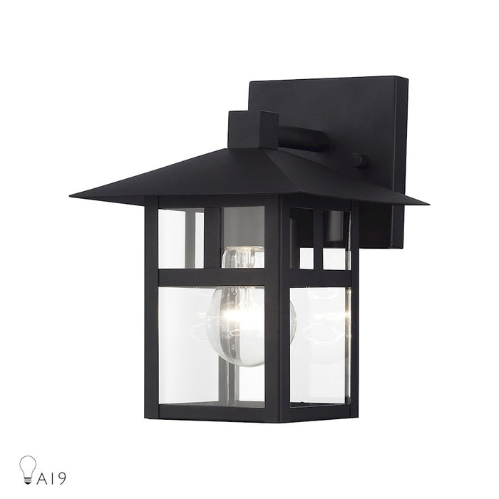 Livex Crestlake 1Lt Medium Outdoor Wall Lantern, Black/Clear Glass - 21322-14