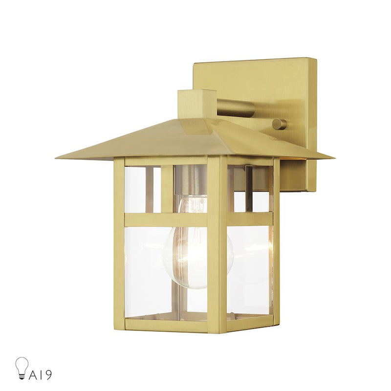 Livex Crestlake 1Lt Medium Outdoor Wall Lantern, Gold/Clear Glass - 21322-32