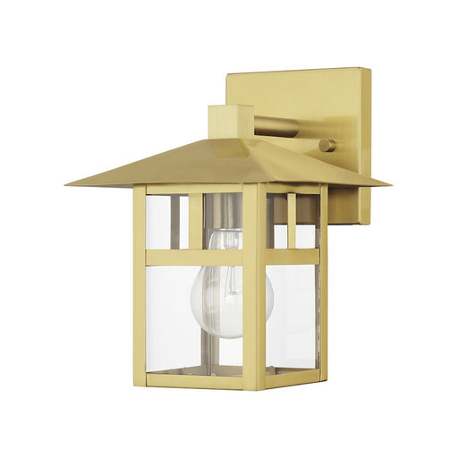 Livex Crestlake 1Lt Medium Outdoor Wall Lantern, Gold/Clear Glass