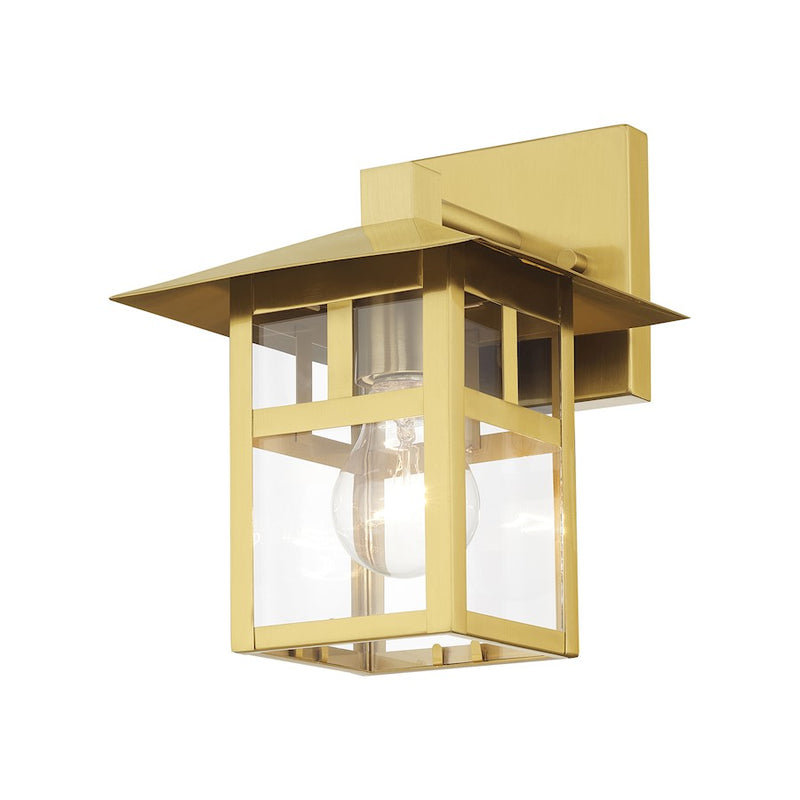 Livex Crestlake 1Lt Medium Outdoor Wall Lantern, Gold/Clear Glass