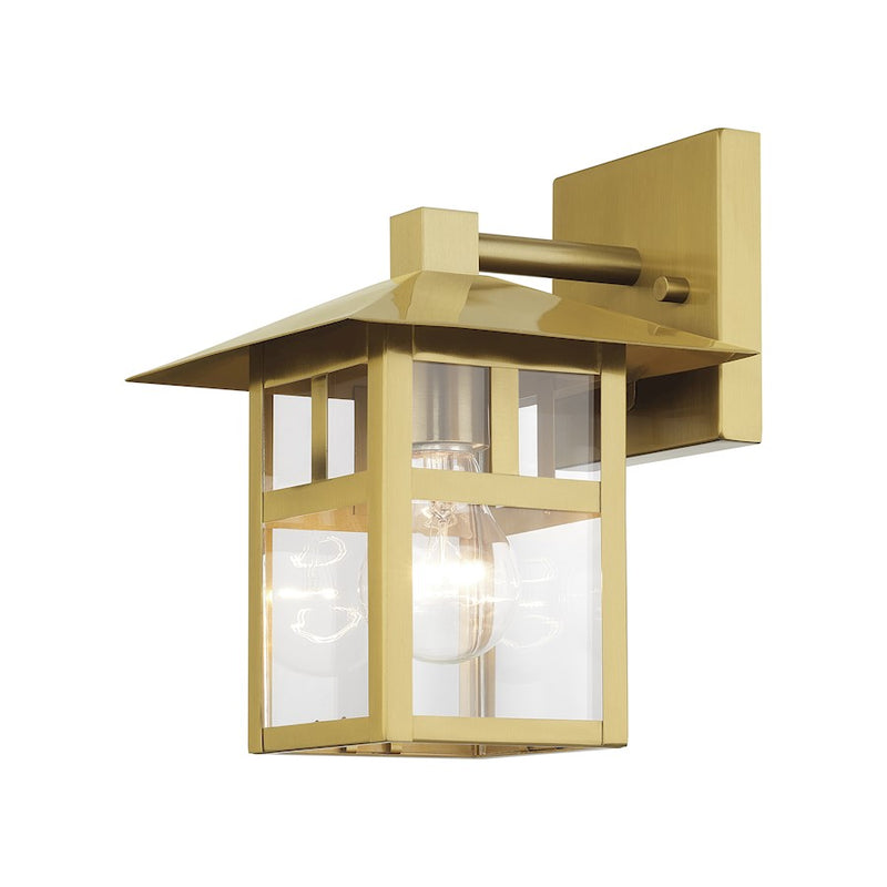 Livex Crestlake 1Lt Medium Outdoor Wall Lantern, Gold/Clear Glass