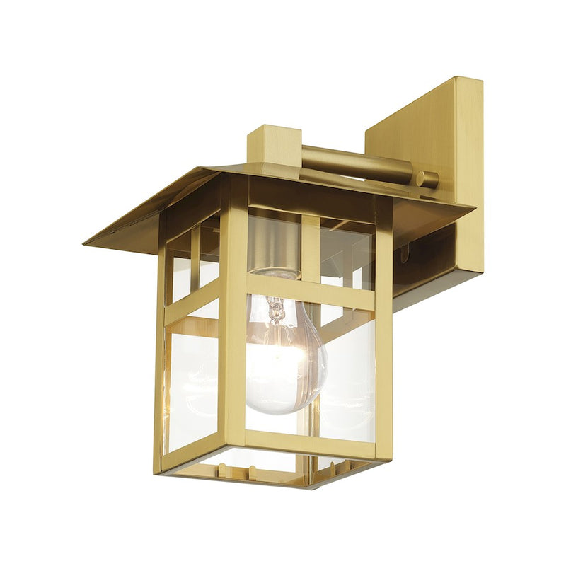 Livex Crestlake 1Lt Medium Outdoor Wall Lantern, Gold/Clear Glass
